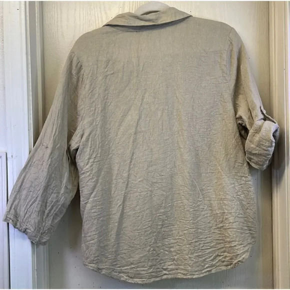 Larry Levine Womens Size XL Khaki Linen Blend  Roll-up Tab Sleeves - Picture 2 of 9